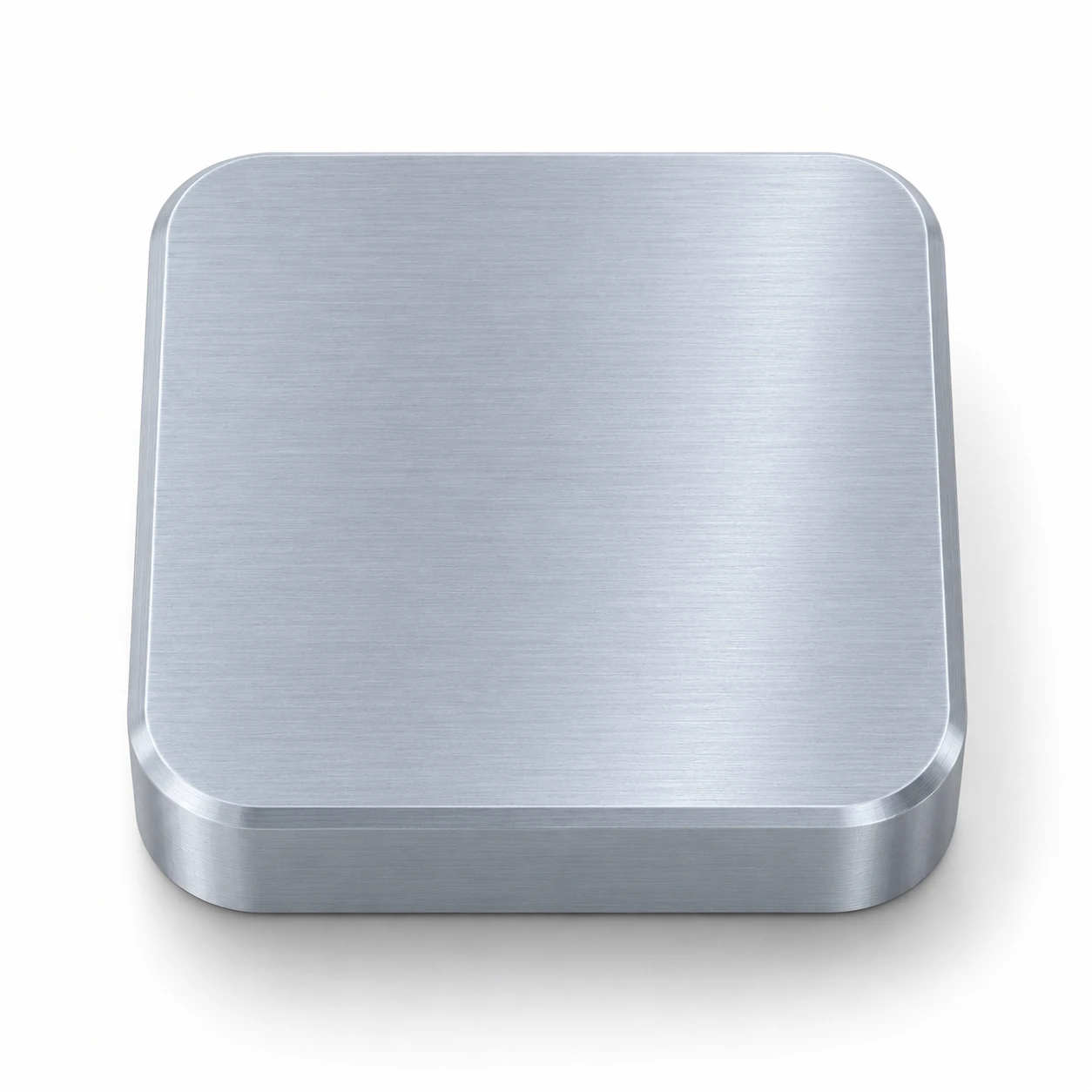 Clear anodized aluminum sample with smooth satin silver surface finish
