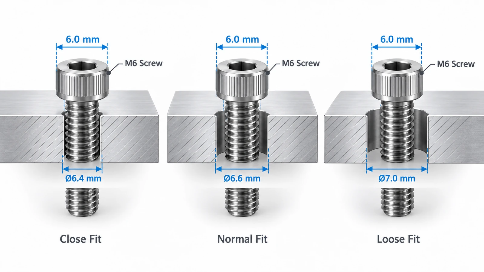 Four hole CNC mounting plate showing correct and misaligned clearance hole patterns during assembly