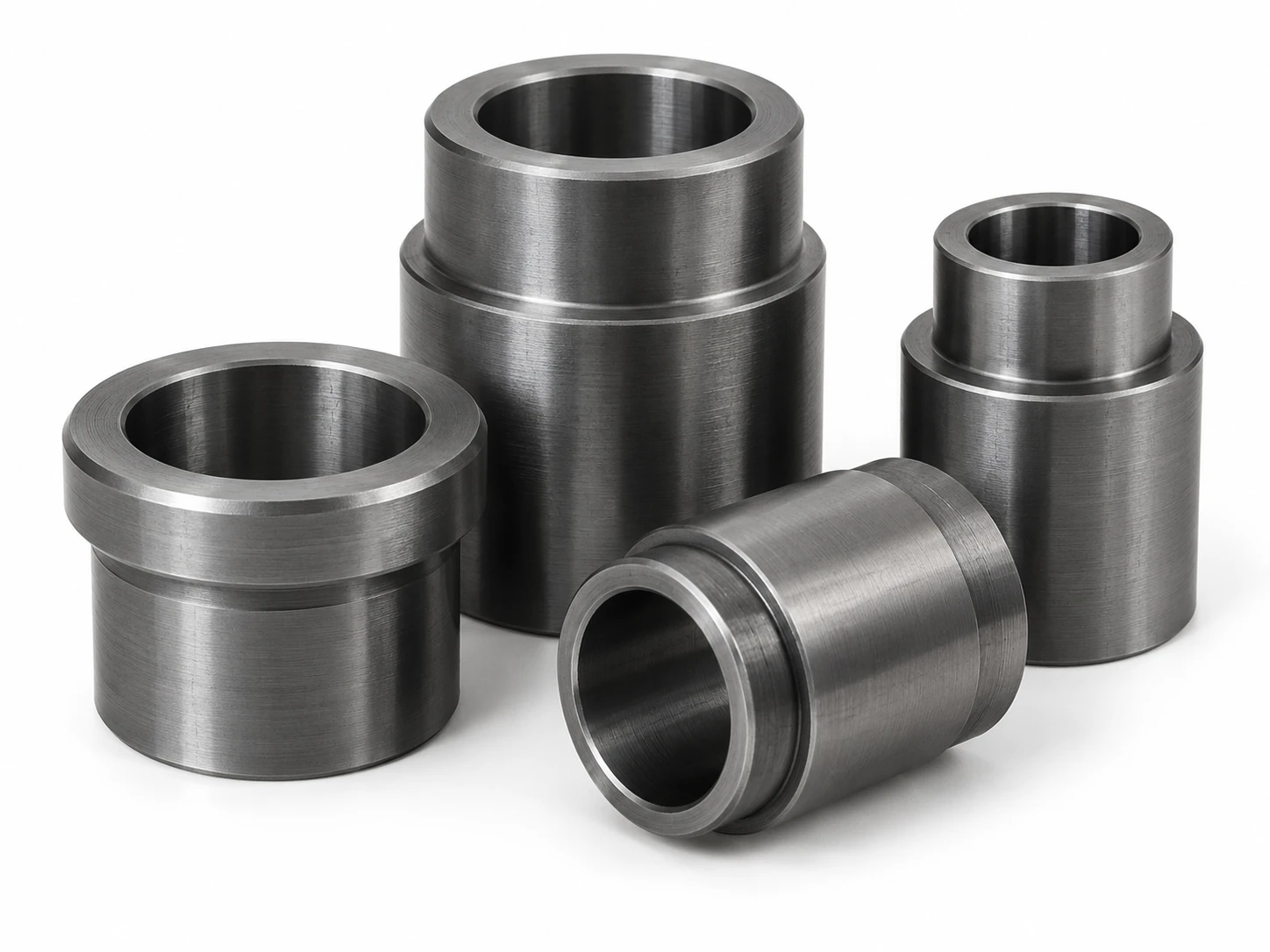 Precision CNC turned carbon steel bushings and sleeves with stepped diameters and bores