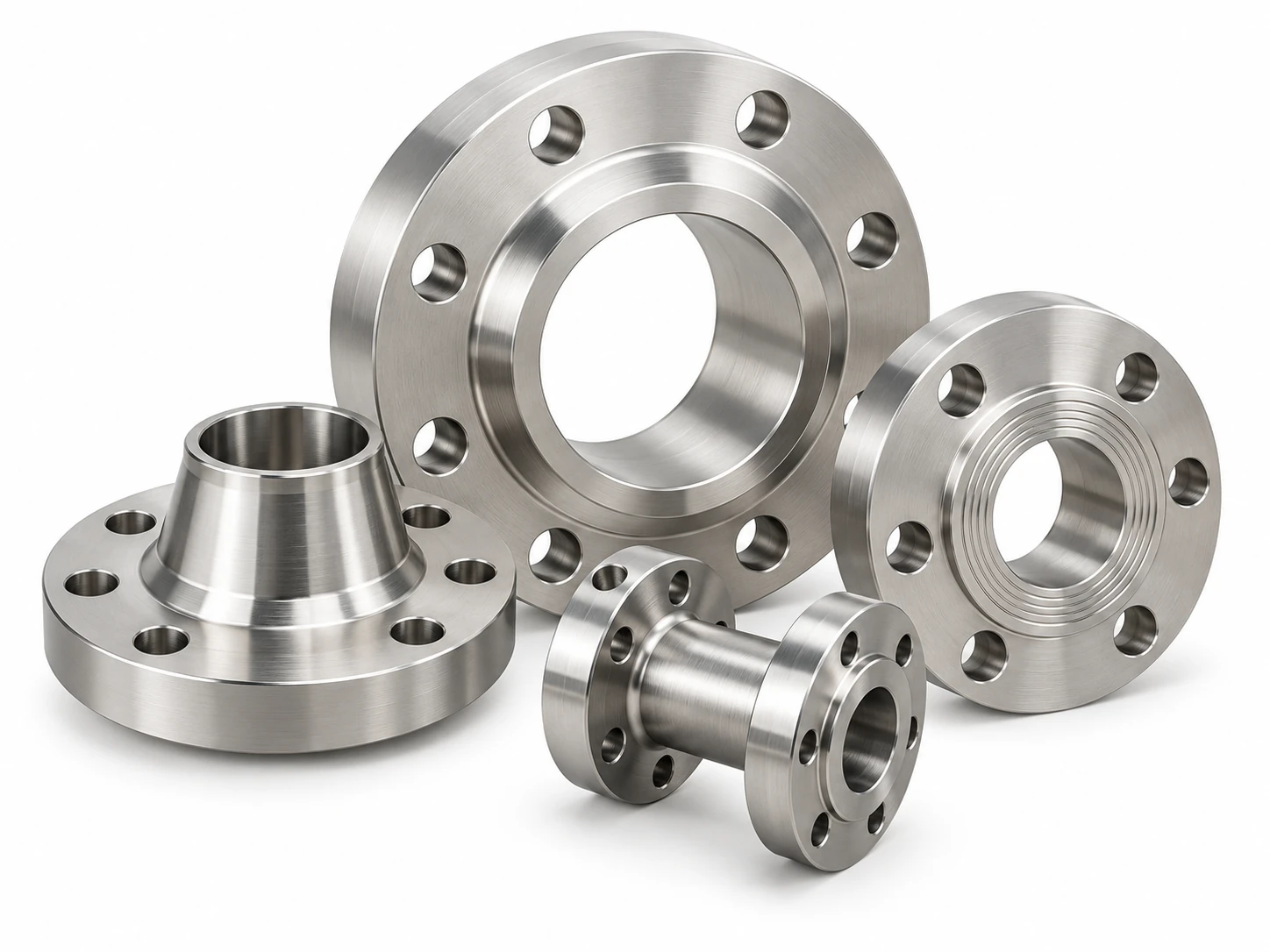 Custom CNC machined nickel alloy flanges and connectors with precision bores and mounting holes