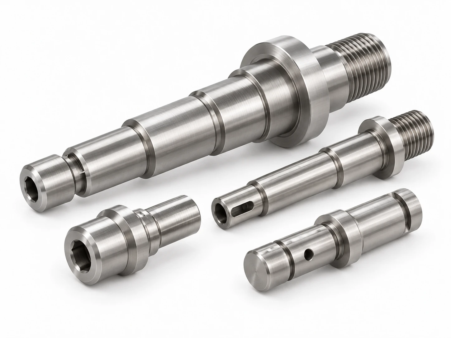 Precision CNC turned titanium shafts and pins with stepped diameters