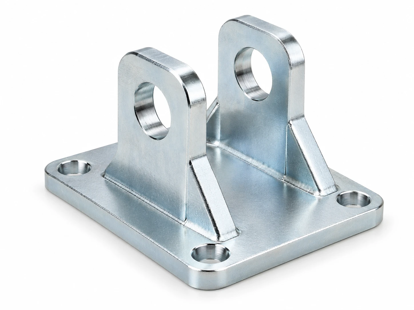 Zinc-plated steel mounting bracket with silver protective finish and mounting holes