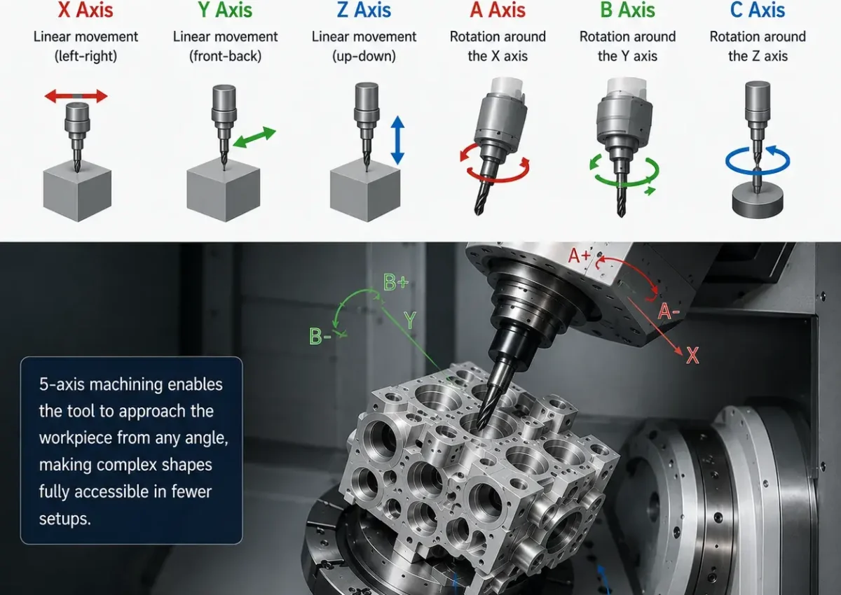 In CNC machining, what does “5-axis” mean
